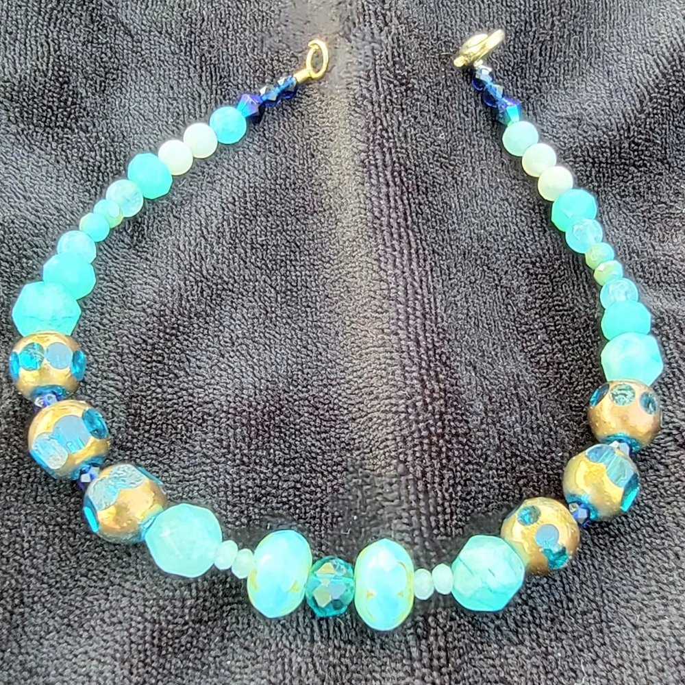 Authentic Gemstone Teal + Blue + Gold Men's Bracelet